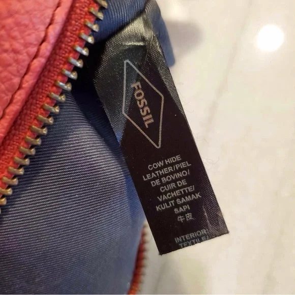 Fossil Emma Neon Coral Leather Large Pouch - Picture 7 of 7